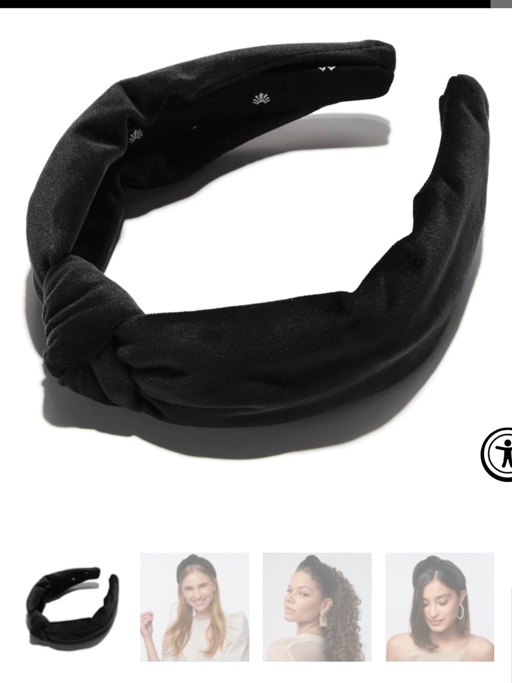 Lele Sadoughi Black Knotted Satin Headband with Padded Band